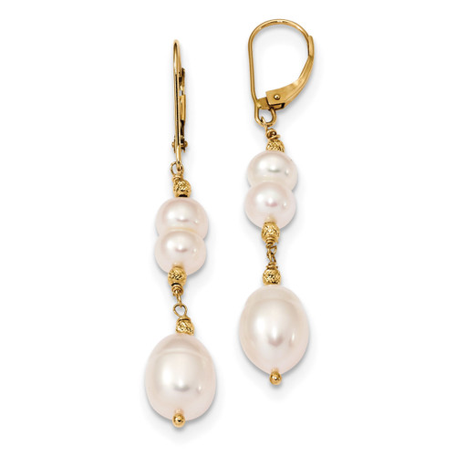 8-9mm Rice & 6-7mm Button White Fresh WaterC Pearl Leverback Earrings 14k Gold MPN: XF656E UPC: 191101078484