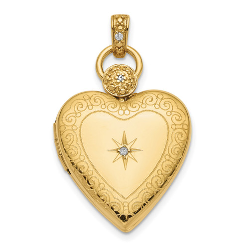 21mm Heart Diamond Accented Diamond -cut Polished Locket 14k Gold XL703
