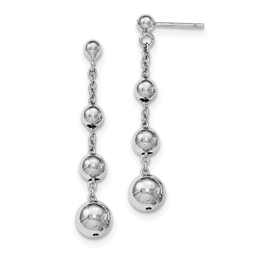 Beaded Post Dangle Earrings Sterling Silver Rhodium-plated Polished MPN: QE11367