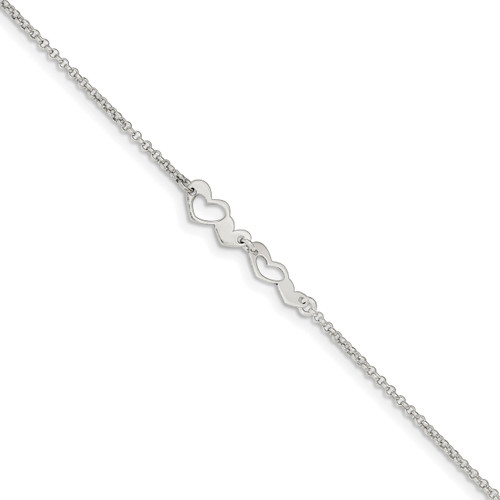 1 inch Extender Heart Anklet Sterling Silver Polished QG3562-9