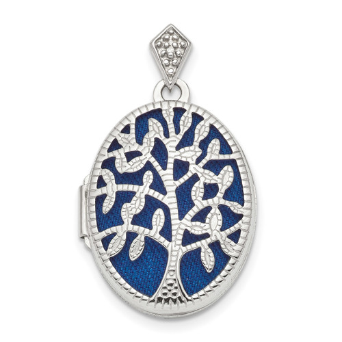 Polished & Textured Diamond Tree Locket Sterling Silver Rhodium QLS858