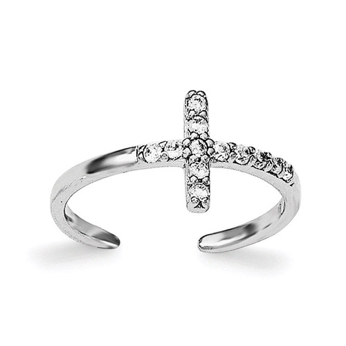 CZ Cross Toe Ring Sterling Silver Rhodium-plated MPN: QR6038