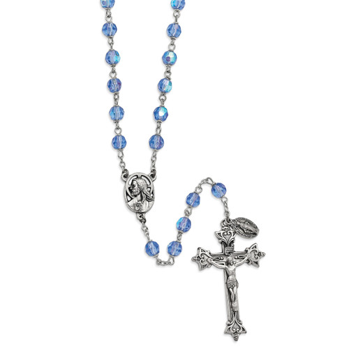 Light Blue Czech Crystal Italian Made Rosary Silver-tone GM13517