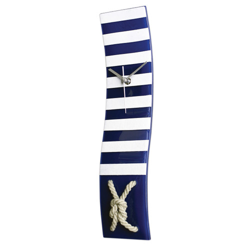Artisan Glass Blue & White Striped Wave Clock with Knotted Rope GM16178