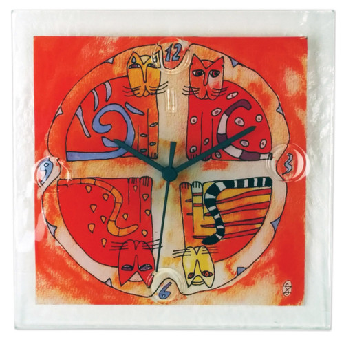 Cats Artisan Glass Wall Clock GM16193