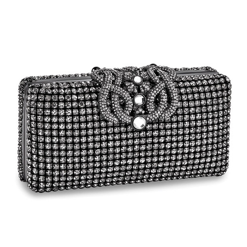 Black Crystal Deco Ornament Evening Bag with Chain GM16795