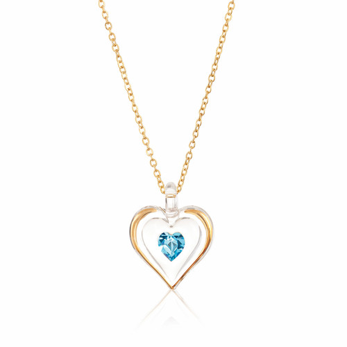 March Gold Trim Swarovski Birthstone Heart 18 inch Necklace GM9402