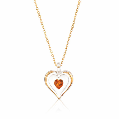 November Gold Trim Swarovski Birthstone Heart 18 inch Necklace GM9410