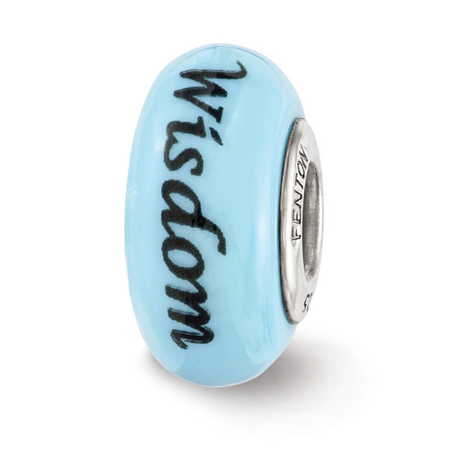 Blue Wisdom Owl Fenton Glass Bead Sterling Silver Hand Painted QRS3605