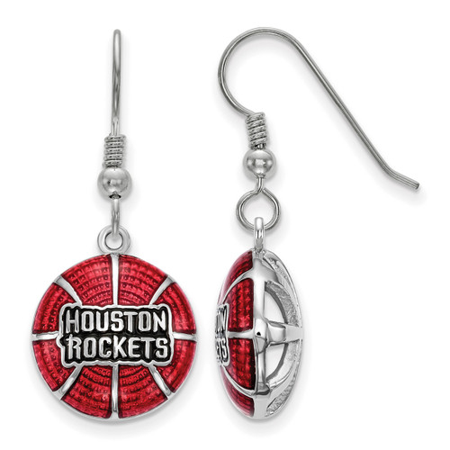 Houston Rockets Enameled Basketball Dangle Earrings Sterling Silver SS524RCK