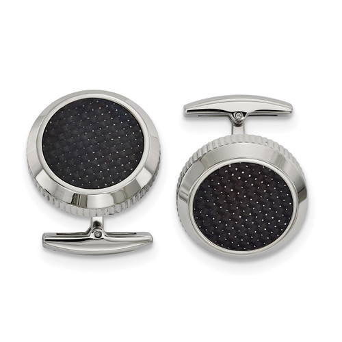 Black Carbon Fiber Inlay Cufflinks Stainless Steel Polished SRC375
