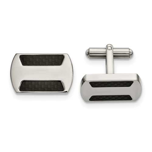 Black Carbon Fiber Inlay Cufflinks Stainless Steel Polished SRC395