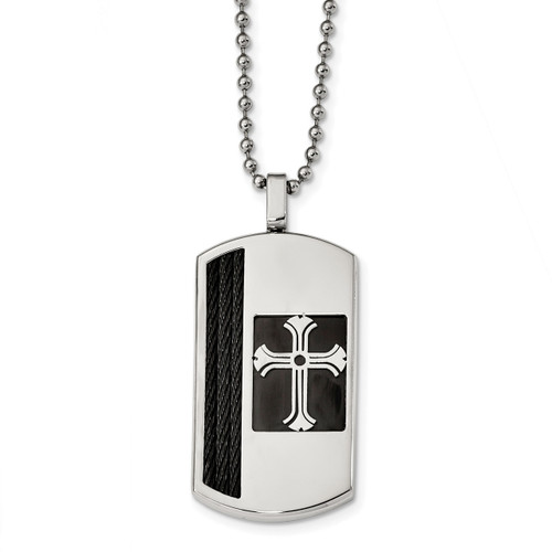 Black IP-plated Cross Dog Tag Stainless Steel Brushed and Polished, MPN: SRN2414-22 by Chisel Jewelry