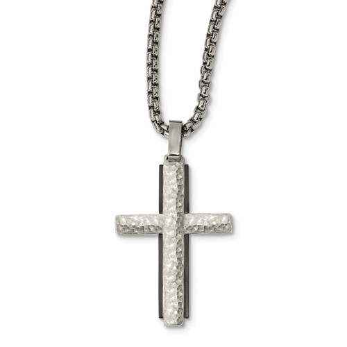 Edward Mirell Argentinium Sterling Silver Black Ti Hammered Cross Necklace