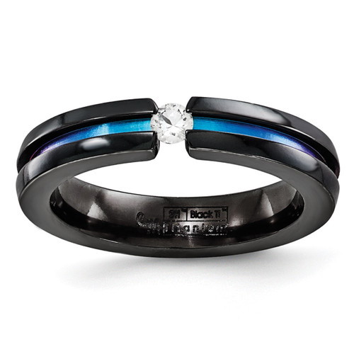 Edward Mirell Black Ti White Sapphire & Rainbow Anodized 4mm Band