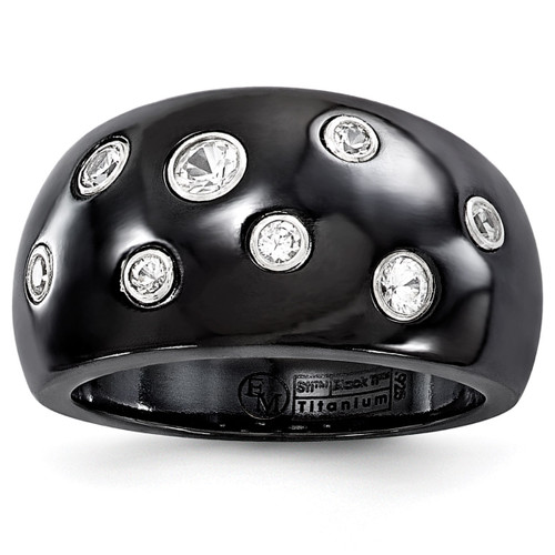 Edward Mirell Black Ti White Sapphire with Sterling Silver Bezels 12mm Ring