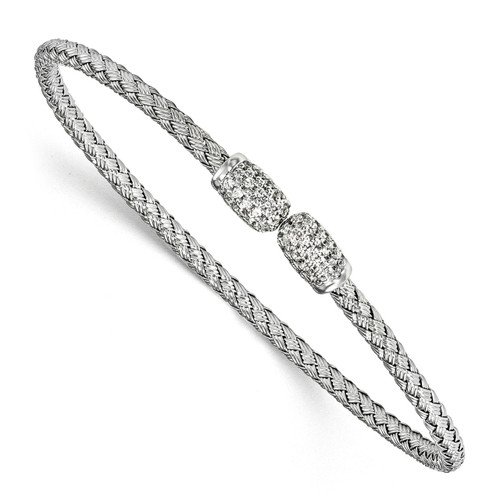 CZ Woven Cuff Bangle Sterling Silver Rhodium-plated QLF830