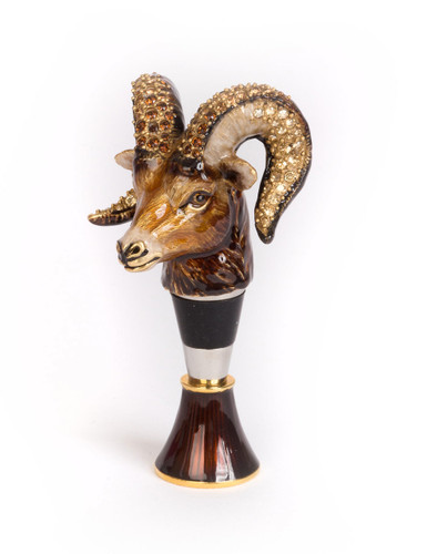 Jay Strongwater Ryker Ram Wine Stopper and Stand Natural SDH6614-280