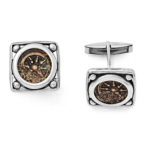 Bronze Antiqued Widows Mite Coin Cufflinks Sterling Silver QAC107