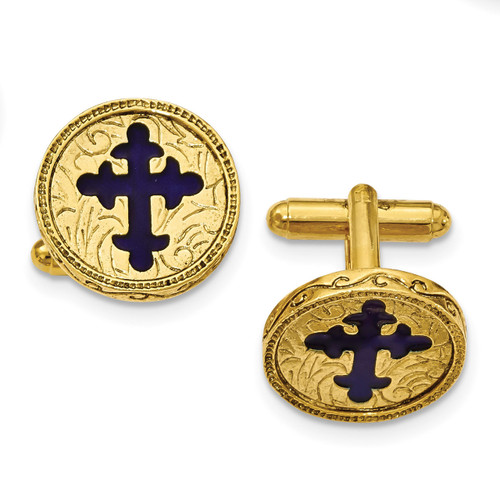 Blue Enameled Cross Cufflinks 14k Gold-plated RF554