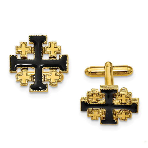 Black Enameled Jerusalem Cross Cufflinks 14k Gold-plated RF556