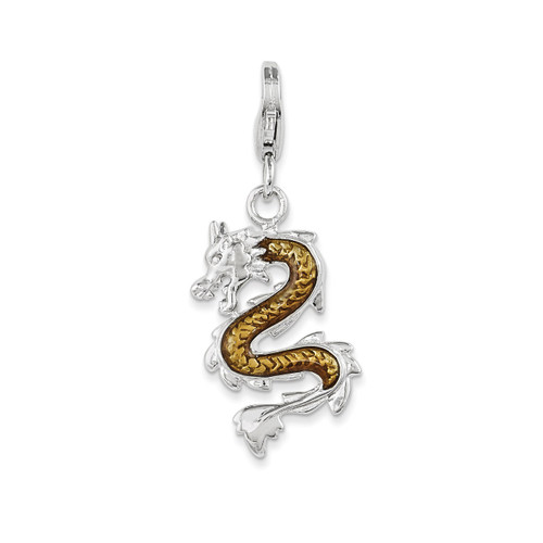 Brown Enamel Dragon Charm Sterling Silver QCC1006