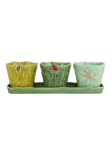 Bordallo Pinheiro Garden of Insects Set of Vases with flying bugs Decorated 65019406