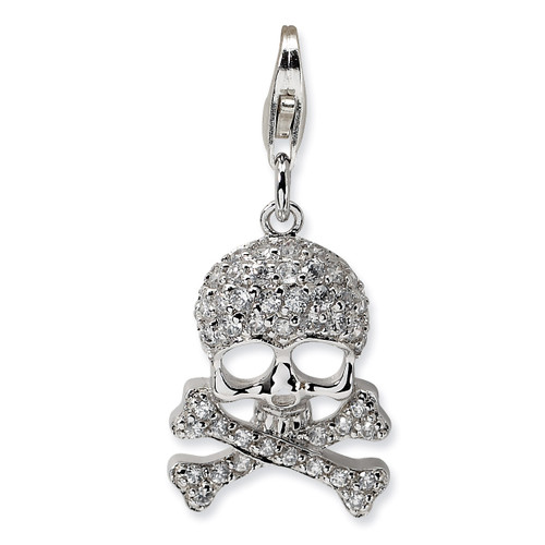 Skull and Cross Bones Charm Sterling Silver Synthetic Diamond QCC466