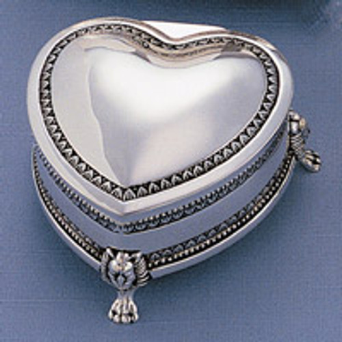 3 Inch Footed Heart Jewelry Box Silver-plated, MPN: GL931, UPC: 15227866650