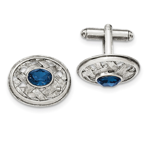 2245 Boutique Jewelry Fashion Blue Crystal Textured Oval Cufflinks Silver-tone BF2742