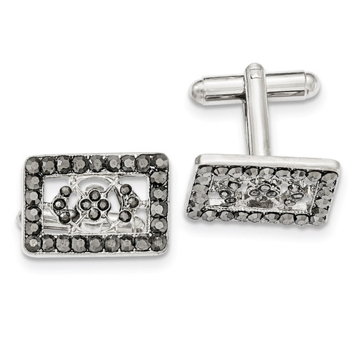 Black Crystal Rectangle Cufflinks Silver-tone BF2750