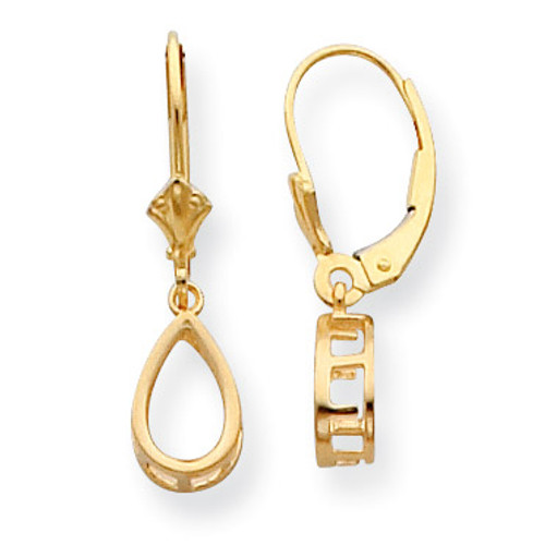 Pear 9 x 6mm Back-Set Dangle Leverback Earring Mounting 14k Gold MPN: YG416-3