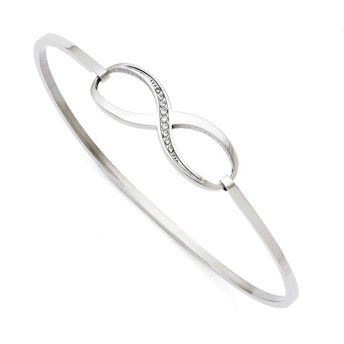 Infinity Polished Synthetic Diamond Bangle - Stainless Steel SRB1218
