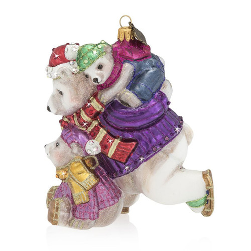 Jay Strongwater Mother and Baby Skating Polar Bears Glass Ornament SDH2280-250