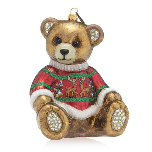 Jay Strongwater Teddy Bear Glass Ornament SDH2283-250