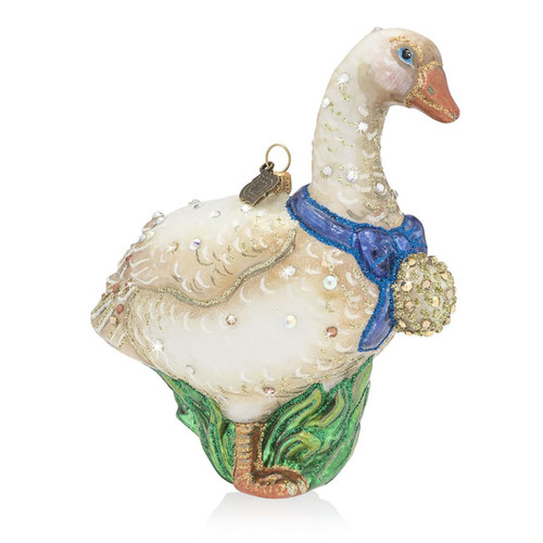 Jay Strongwater Goose with Golden Egg Glass Ornament SDH2285-280