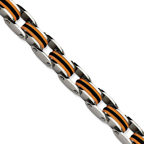 Black & Orange Polyurethane 8.75 Inch Bracelet - Stainless Steel SRB470