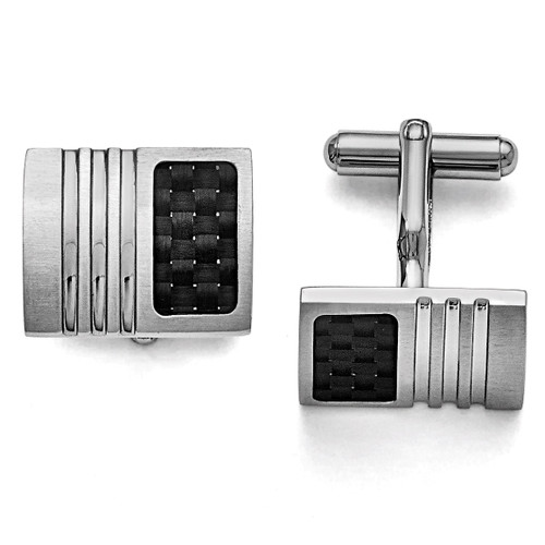 Black Carbon Fiber Cufflinks - Stainless Steel SRC113