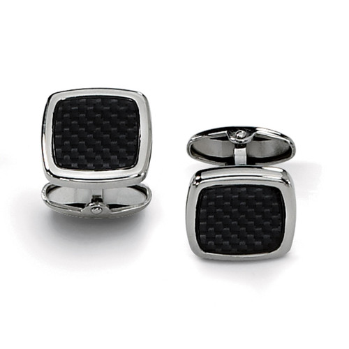 Black Carbon Fiber Cufflinks - Stainless Steel SRC163