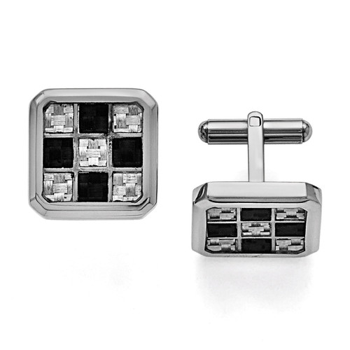 Black and Grey Carbon Fiber Cufflinks - Stainless Steel SRC176