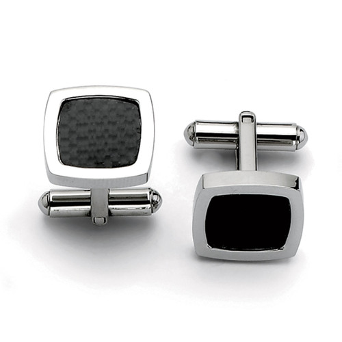 Black Carbon Fiber Cufflinks - Stainless Steel SRC181