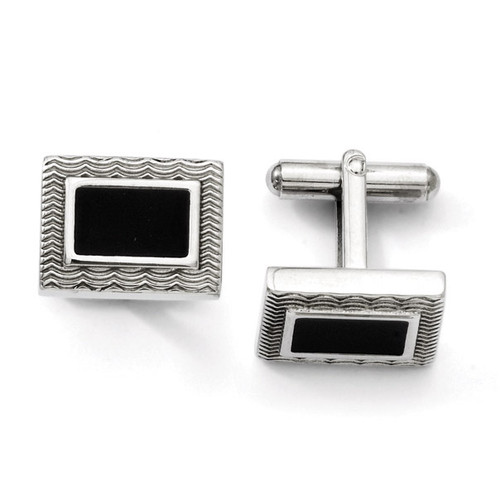 Black Enamel Cufflinks - Stainless Steel SRC211