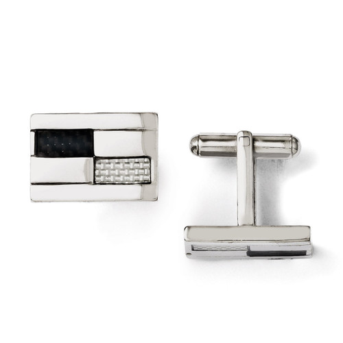 Black & Grey Carbon Fiber Cufflinks - Stainless Steel SRC218