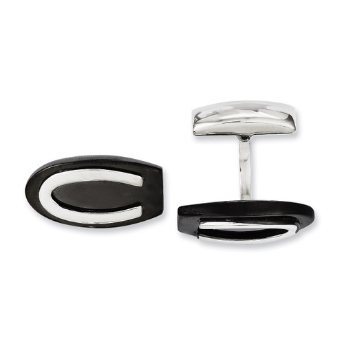 Black IP-plated Oval Cufflinks - Stainless Steel SRC223