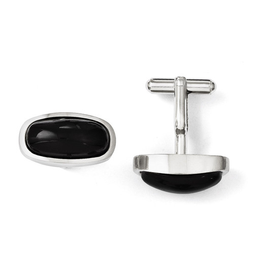 Black Agate Polished Cufflinks - Stainless Steel SRC227
