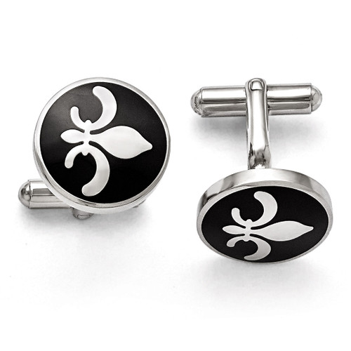 Black Enamel with Fleur de lis Cufflinks - Stainless Steel SRC238