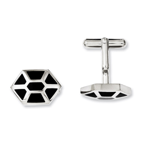 Black Enamel & Polished Cufflinks - Stainless Steel SRC239