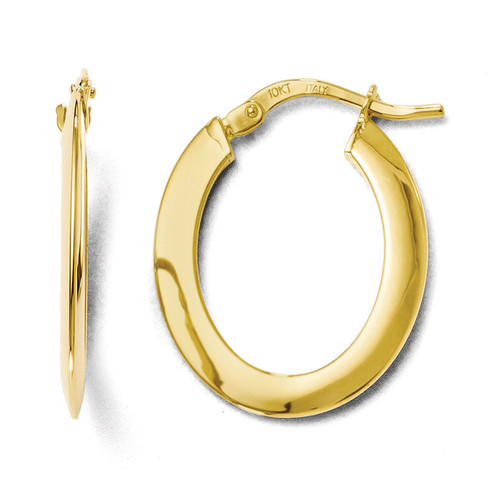Polished Oval Hinged Hoop Earrings - 10k Gold 10LE177