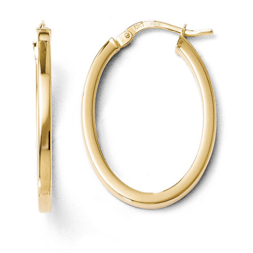Polished Oval Hinged Hoop Earrings - 10k Gold 10LE189