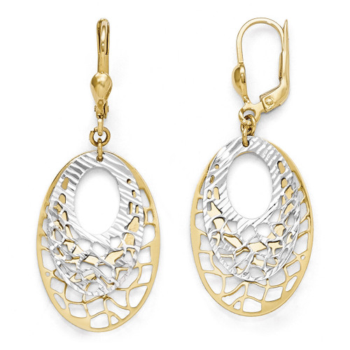 Polished and Diamond-cut Leverback Earrings - 10k Gold Two-Tone 10LE237